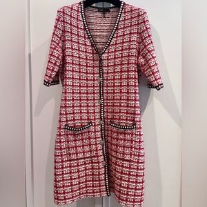 Maje Tweed Red and White Checkered Mid-length Dress